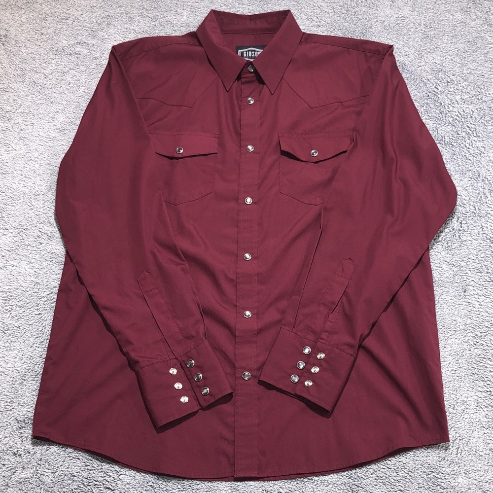 Gibson Pearl Snap Men’s L Burgundy Long Sleeve button down Shirt